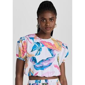 Playa Lucila Colorful Tropical Leaf Print Cotton Top Size Medium
